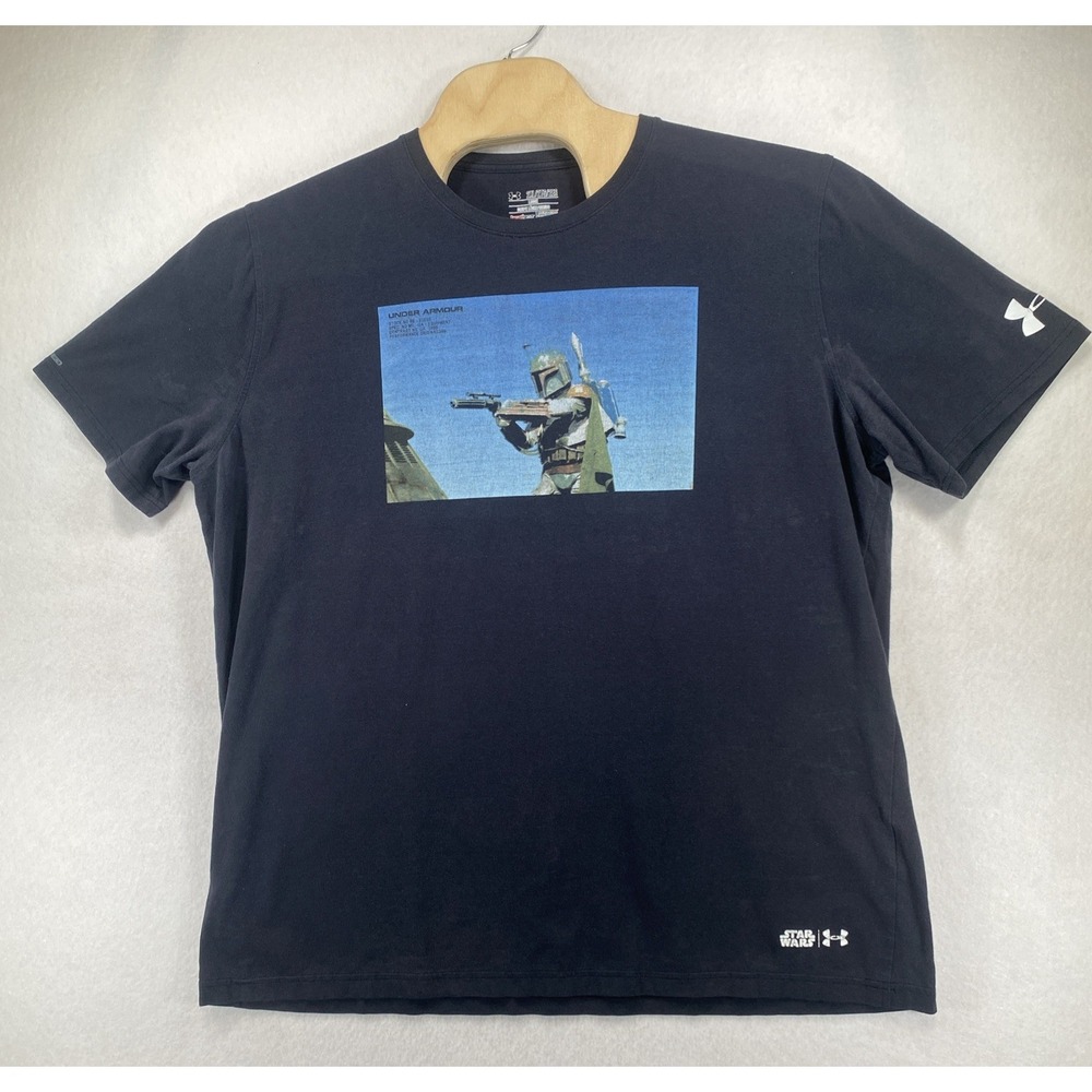 Under Armour Star Wars‎ Boba Fett Shirt Mens 2XL Black HeatGear  C 32